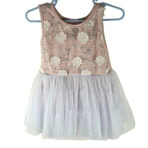 NWOT Popatu Baby Girls Tulle Dress 12M Floral Striped‎ Cotton & Polyester